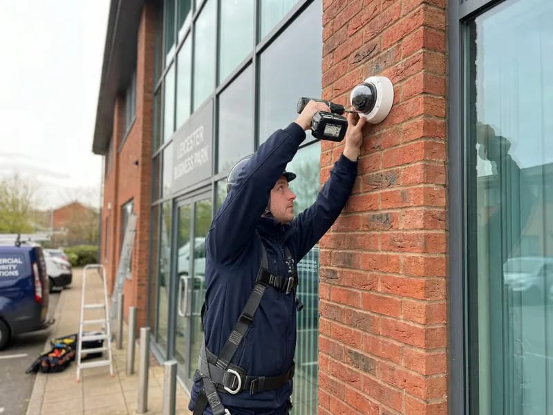Professional electrician working on a CCTV installation